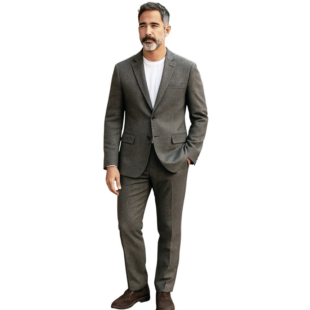 NWT SEAN ALEXANDER Men’s Double Button Tweed Herringbone Suit 42R